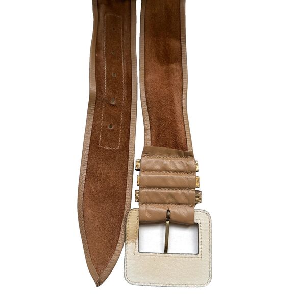 Vintage Beige Faux Snakeskin Leather Womens Belt Size XS Small S 27-31" Wide - Picture 6 of 9